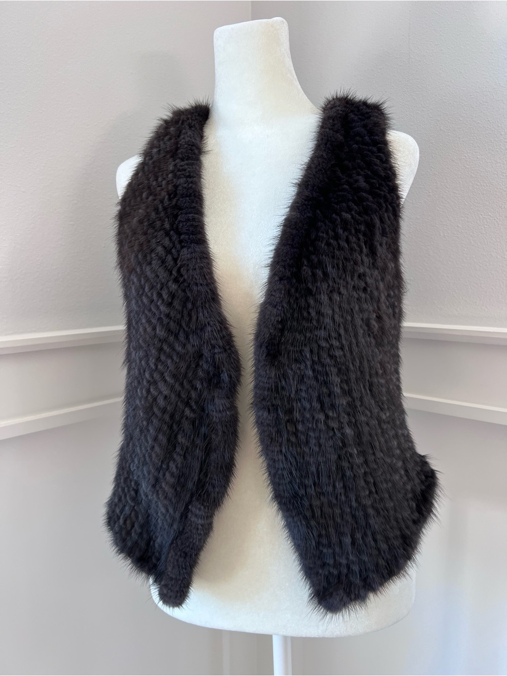 Women's Black Faux Fur Open-Front Vest